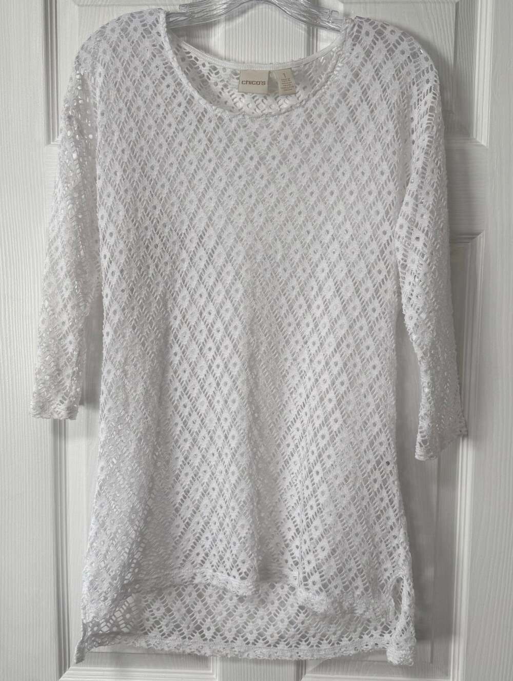 Chico's Women's White Eyelet Top Size 1.